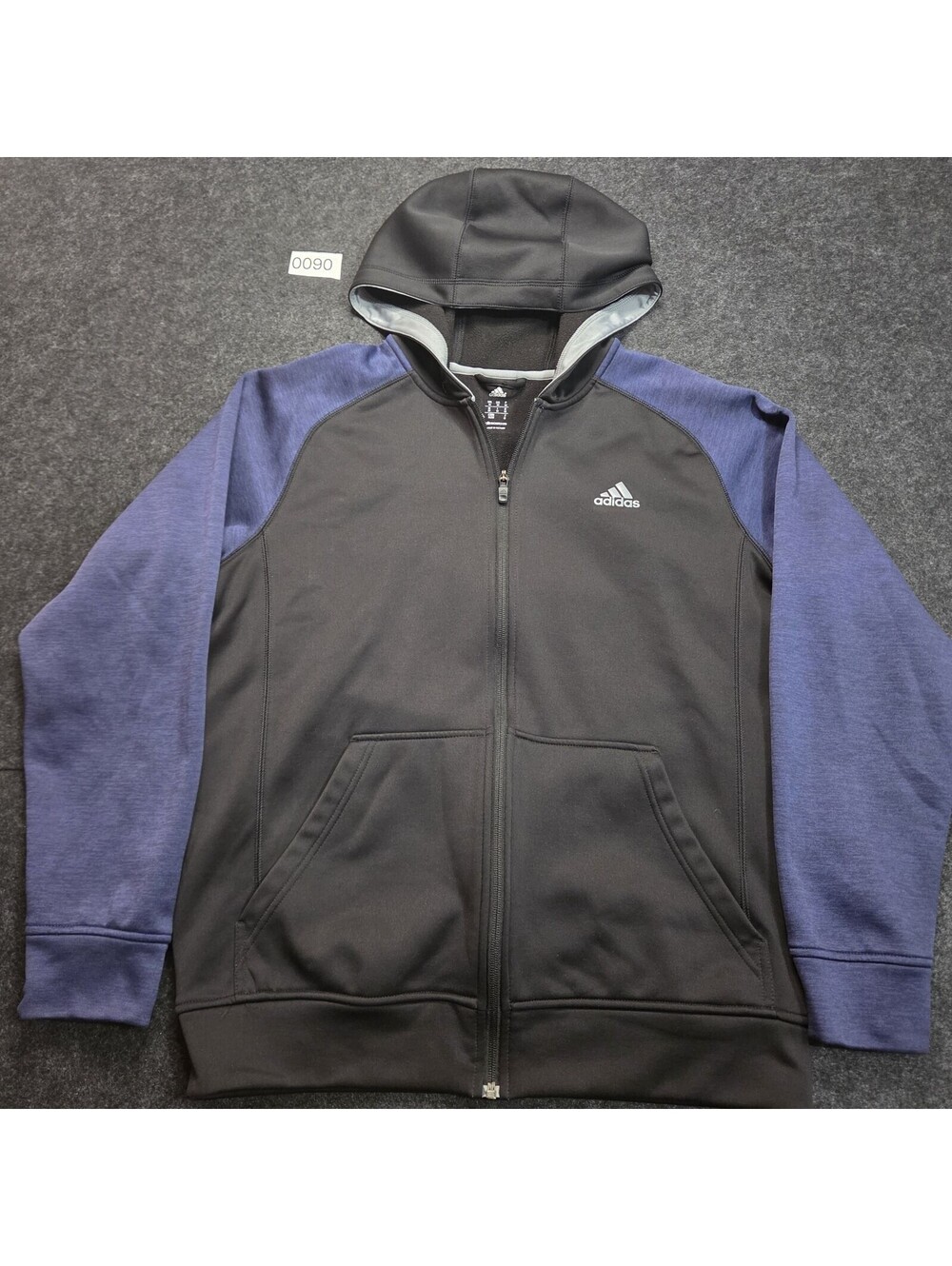 Adidas Climawarm Full-Zip Hoodie Men's Medium Black & Heathered Blue